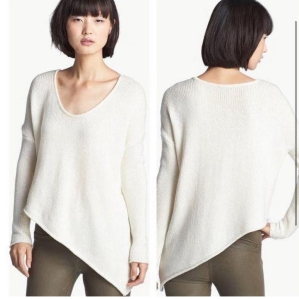 Helmet Lang Asymmetrical Wool Blend Cream Sweater